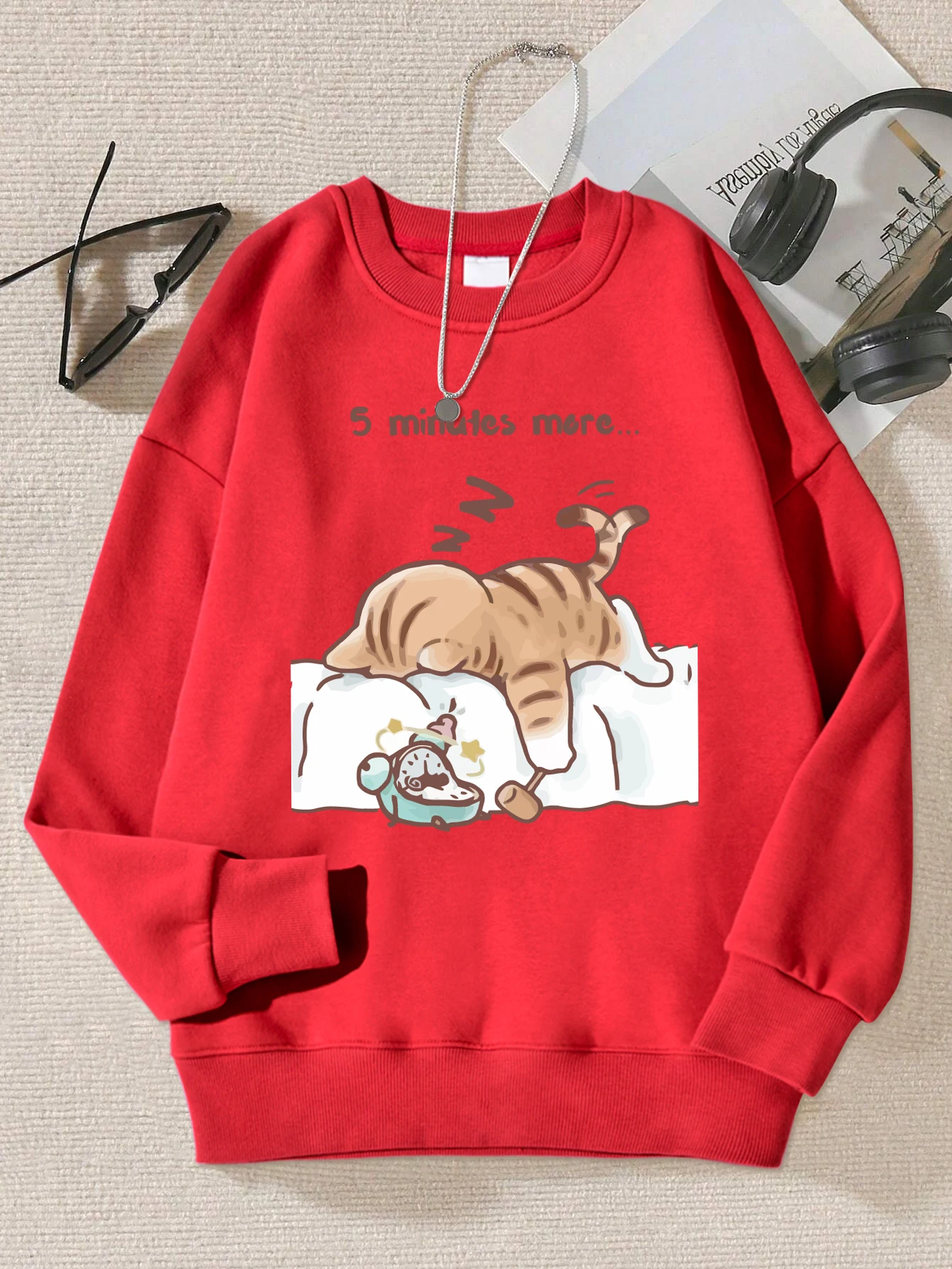 O gato que sempre quer dormir padrão impresso com capuz feminino simples quente outono moletom rua casual unisex pullovers