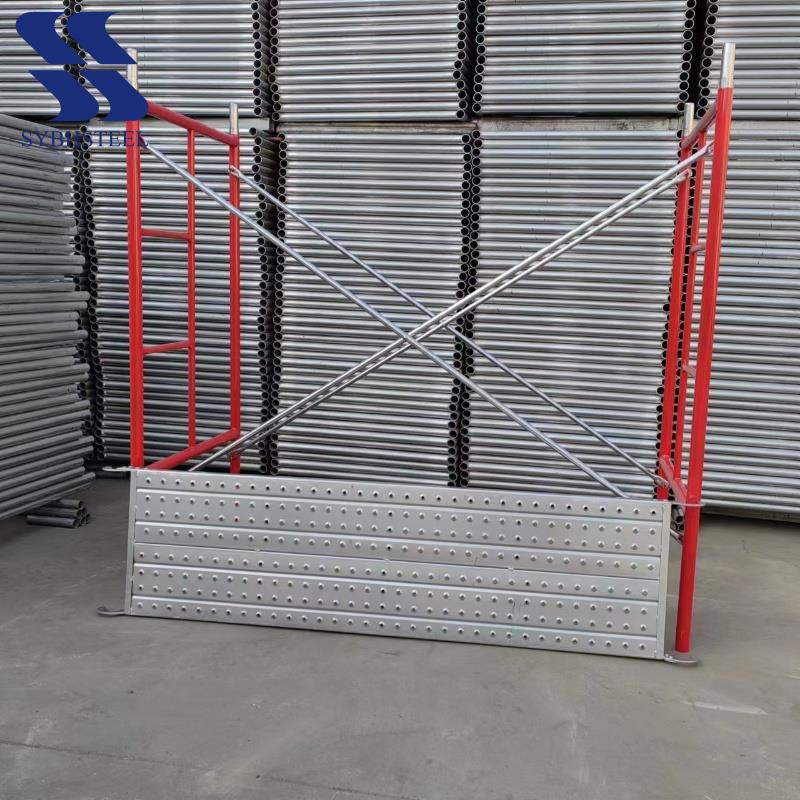 Quick Assembly Trapezoidal Scaffolding Frame with Ladder Access and Steel Planks for Worksite Safety