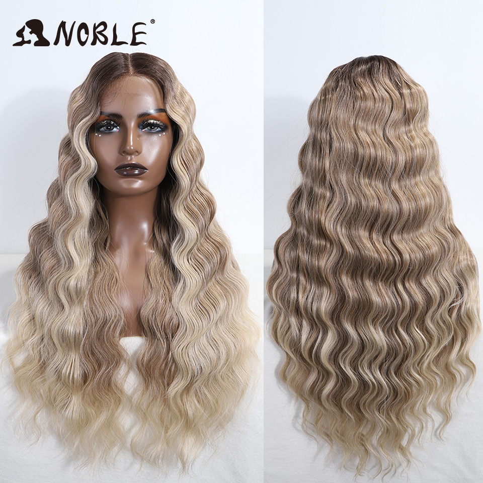 Noble Lace Front Wig Cosplay Wig Wavy 28 Inch Body Wavy Lace Part Wig For Women Brown Wig synthetic Wig High Quality Lace Wig
