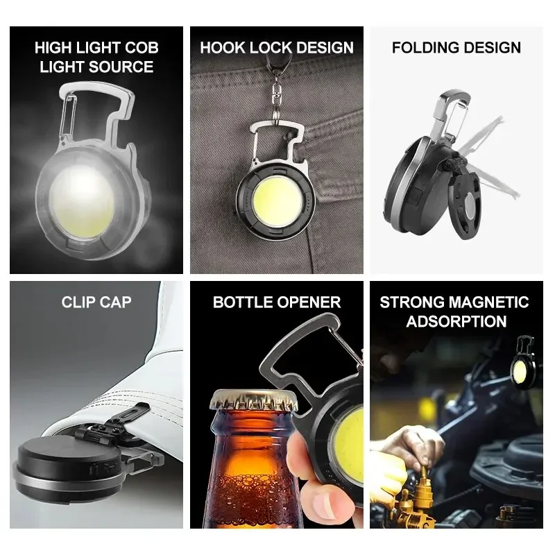 แบบพกพา COB พวงกุญแจไฟฉาย LED Mini ไฟทํางาน Floodlight Type C ที่เปิดขวดแบบชาร์จไฟได้กลางแจ้ง Camping Light