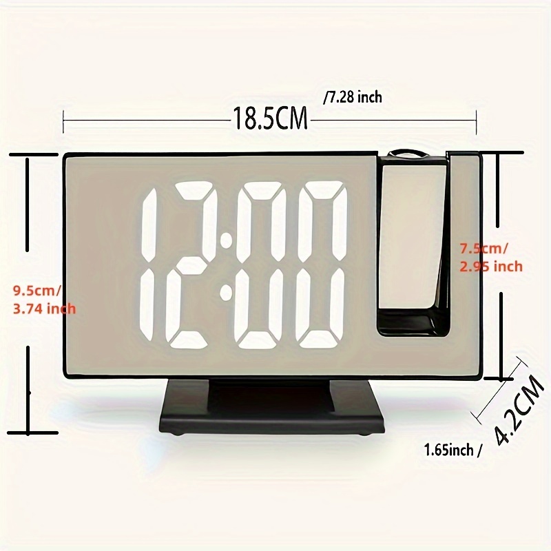 Reloj despertador de proyección multifuncional con espejo, reloj luminoso inteligente para dormitorio, pantalla grande, 1 ud.
