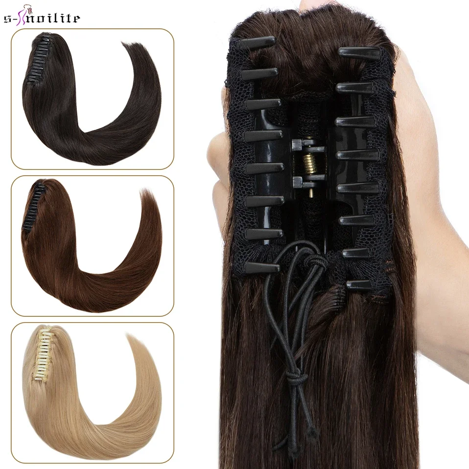 S-noilite-extensión de cabello humano con cola de caballo para mujer, postizo de cola Natural de 20 pulgadas, pelo falso grueso, Rubio, 120g