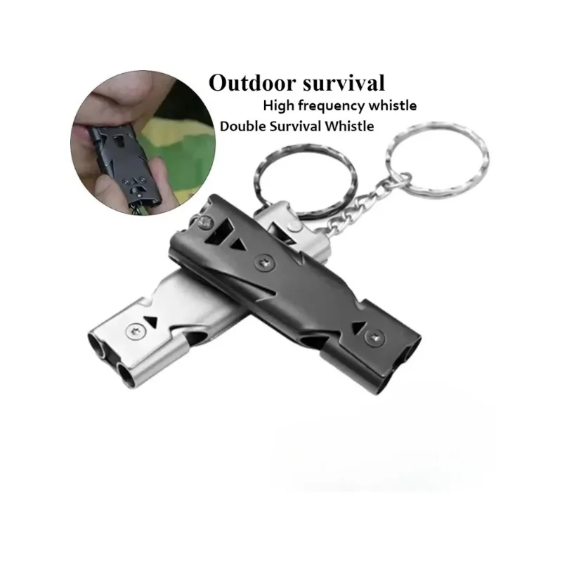 Porte-clés sifflet à Double tuyau à décibel élevé, outil d'urgence de survie, pendentif multifonction Portable pour Camping en plein air, 1 pièce