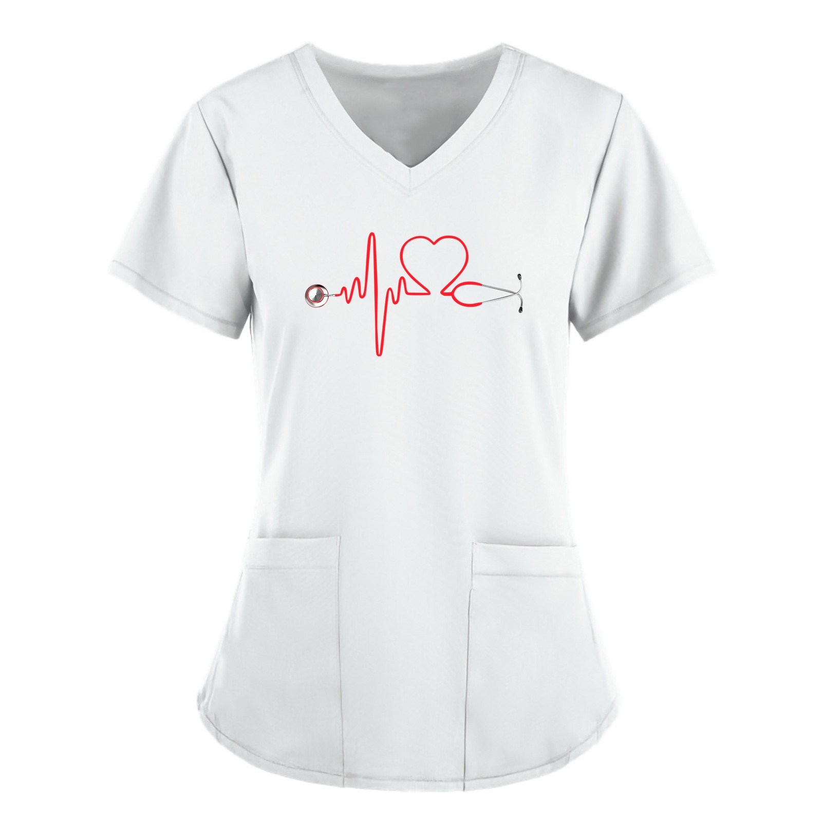 Frauen arbeiten Uniform drucken Tasche Haustier Pflege Krankens ch wester Uniform solide Kurzarm Spa V-Ausschnitt Peeling Tops Gesundheits wesen Pflege Tunika
