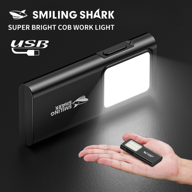 Smiling Shark TIP065 Mini lampe de travail rechargeable, lampe de poche à projecteur COB, avec conception à clip, pour la course en plein air, la randonnée