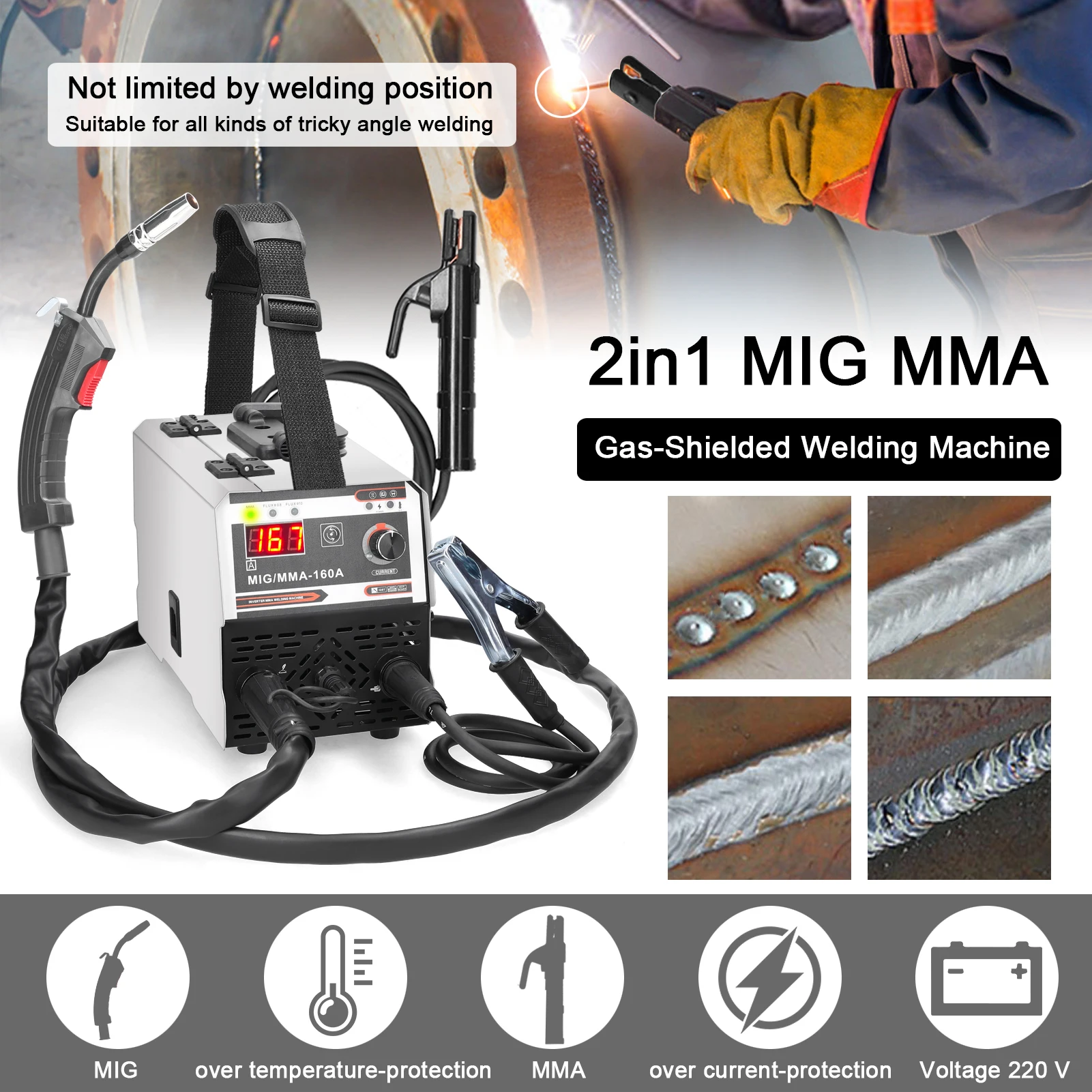 2 In 1 MIG MMA 용접기 IGBT DC 인버터 용접기 자동 와이어 공급 접촉 용접 비 가스 가스 차폐 아크 용접기