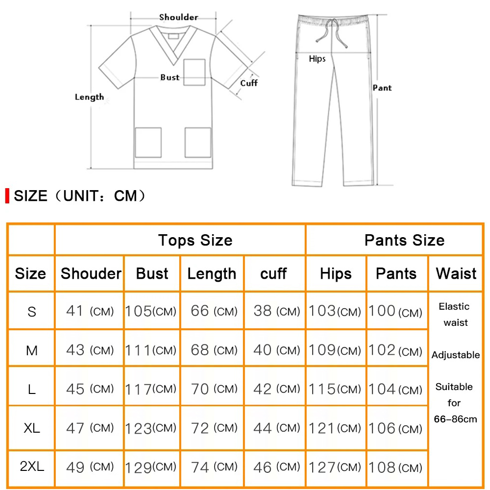 Conjunto de uniforme para enfermera, ropa de trabajo, Top y pantalón de enfermería, traje de trabajo de color sólido resistente al blanqueamiento de cloro