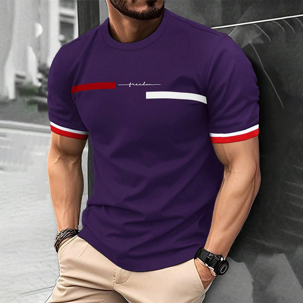 Camiseta con estampado de Letras a rayas en 3D para hombre, camisetas de hombre, ropa de calle Harajuku de tendencia de Hip Hop, camisetas informales de gran tamaño con cuello redondo poleras de hombre