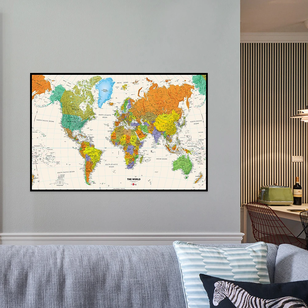 Mapa del mundo de pared de 59x42cm, carteles Vintage, impresiones, cuadro sobre lienzo para pared moderno, imagen para educación, hogar, oficina, suministros escolares