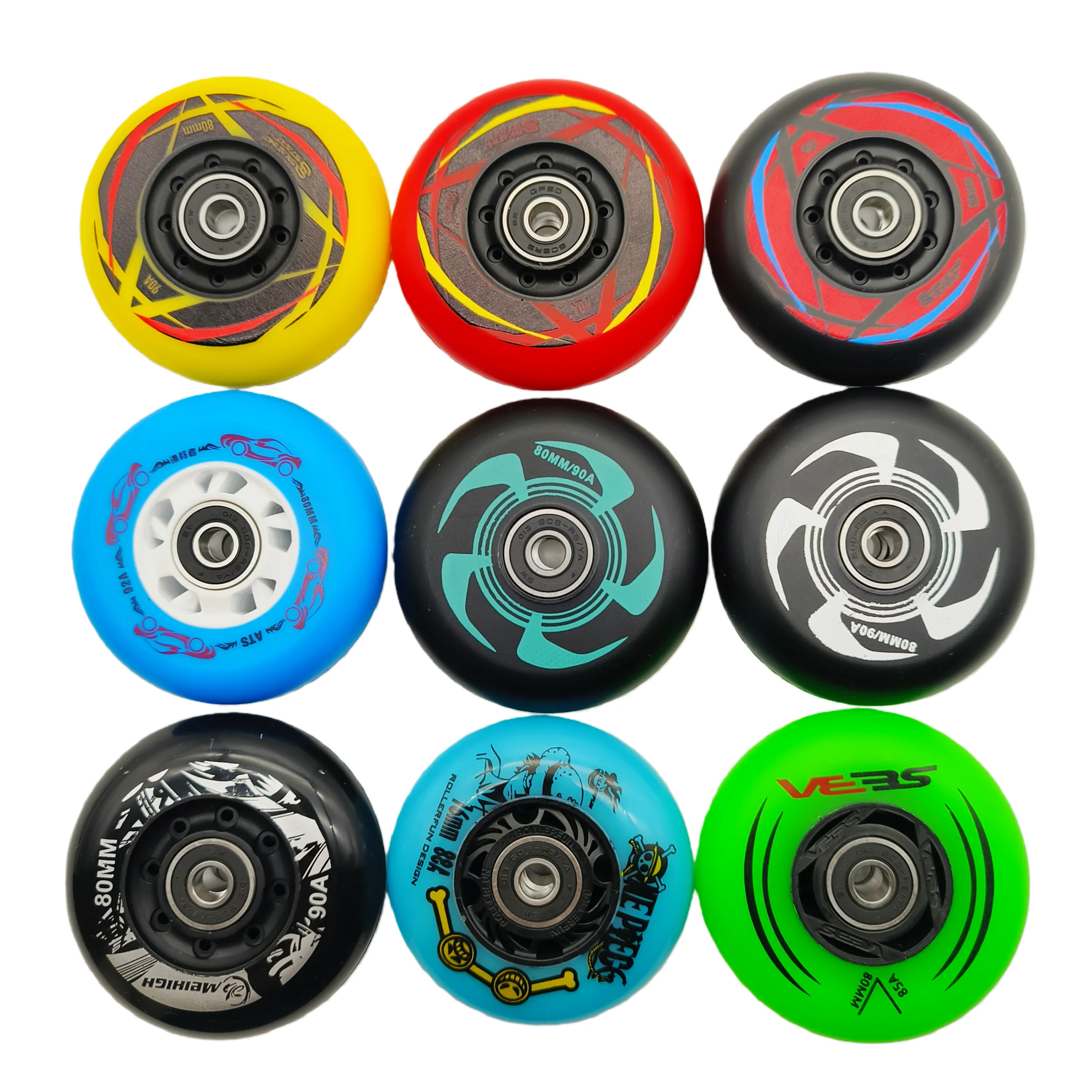 Roue à roulettes en ligne de 80mm, 80mm, 76MM, 72mm, 85a, 90a, 8 roues/lot