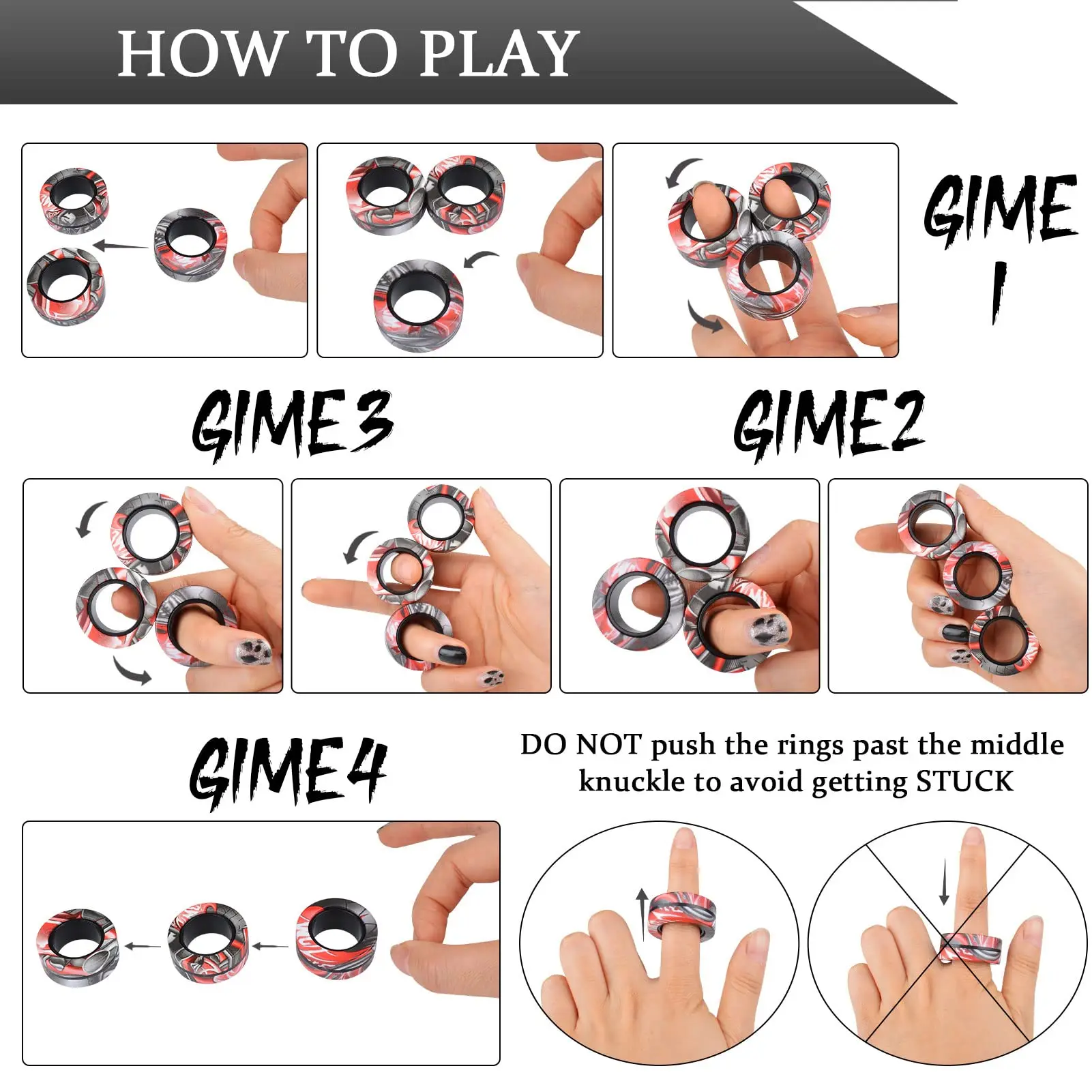 3 ชิ้น Fidget Spinner แหวนแม่เหล็กของเล่นนิ้วมือแหวนแม่เหล็ก ADHD ความเครียดบรรเทา Magical ของเล่นสําหรับเด็กผู้ใหญ่ความวิตกกังวล