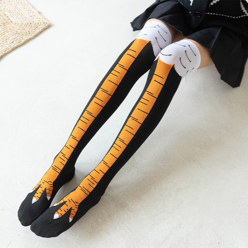 Calcetines largos con patas de pollo para mujer, medias por encima de la rodilla, divertidos dibujos animados, garra de pierna de pollo, calcetines altos hasta el muslo con estampado 3D, regalos