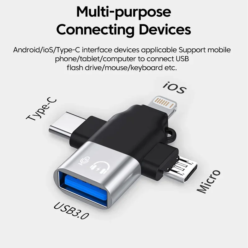 Adapter OTG 3 w 1 USB3.0 na Micro USB/Typ C/Lightning Konwerter dla iphone Xiaomi Samsung Mysz Klawiatura U Pendrive