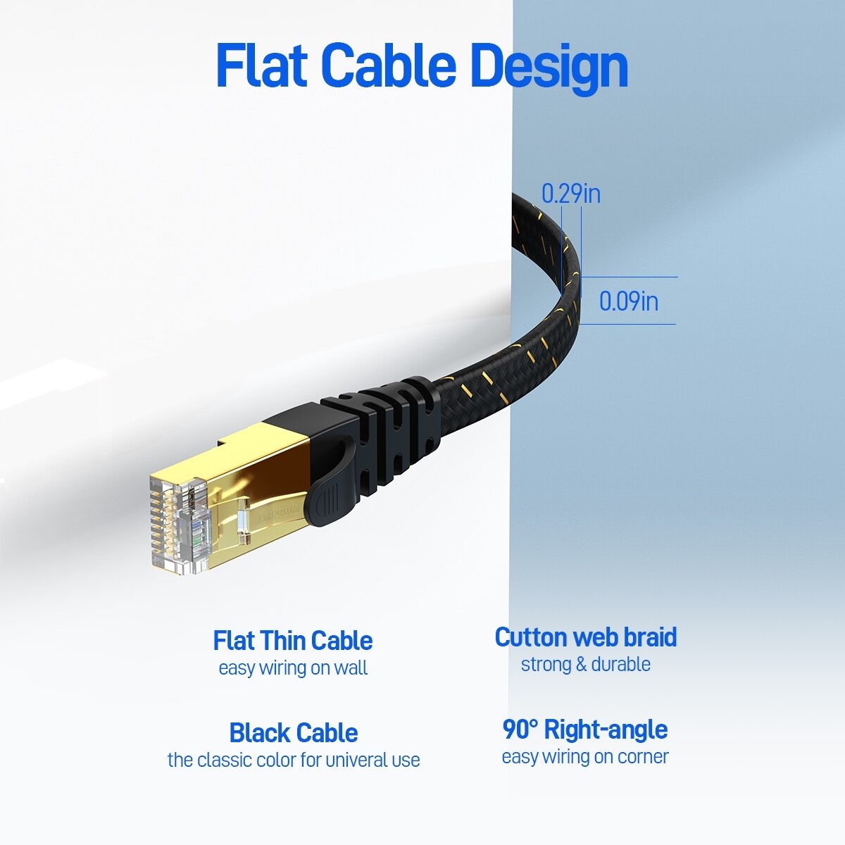 สายเคเบิลอีเทอร์เน็ต CAT7 AMPCOM สายแลนแบน SFTP สายเครือข่าย RJ45กลมสายอินเทอร์เน็ต CAT 7สำหรับเราเตอร์โมเด็มพีซีสายแพทช์ PS4