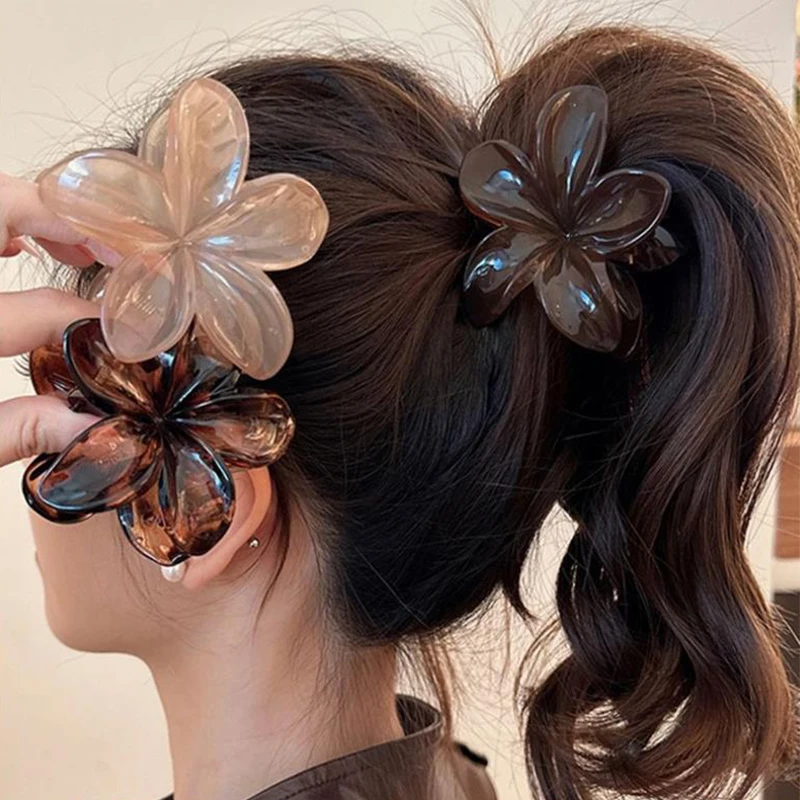 Pinzas para el cabello con forma de huevo y flor para mujer, pinzas para el cabello de plástico ligeras con forma de cangrejo, horquillas grandes, accesorios para el cabello a la moda para cola de caballo