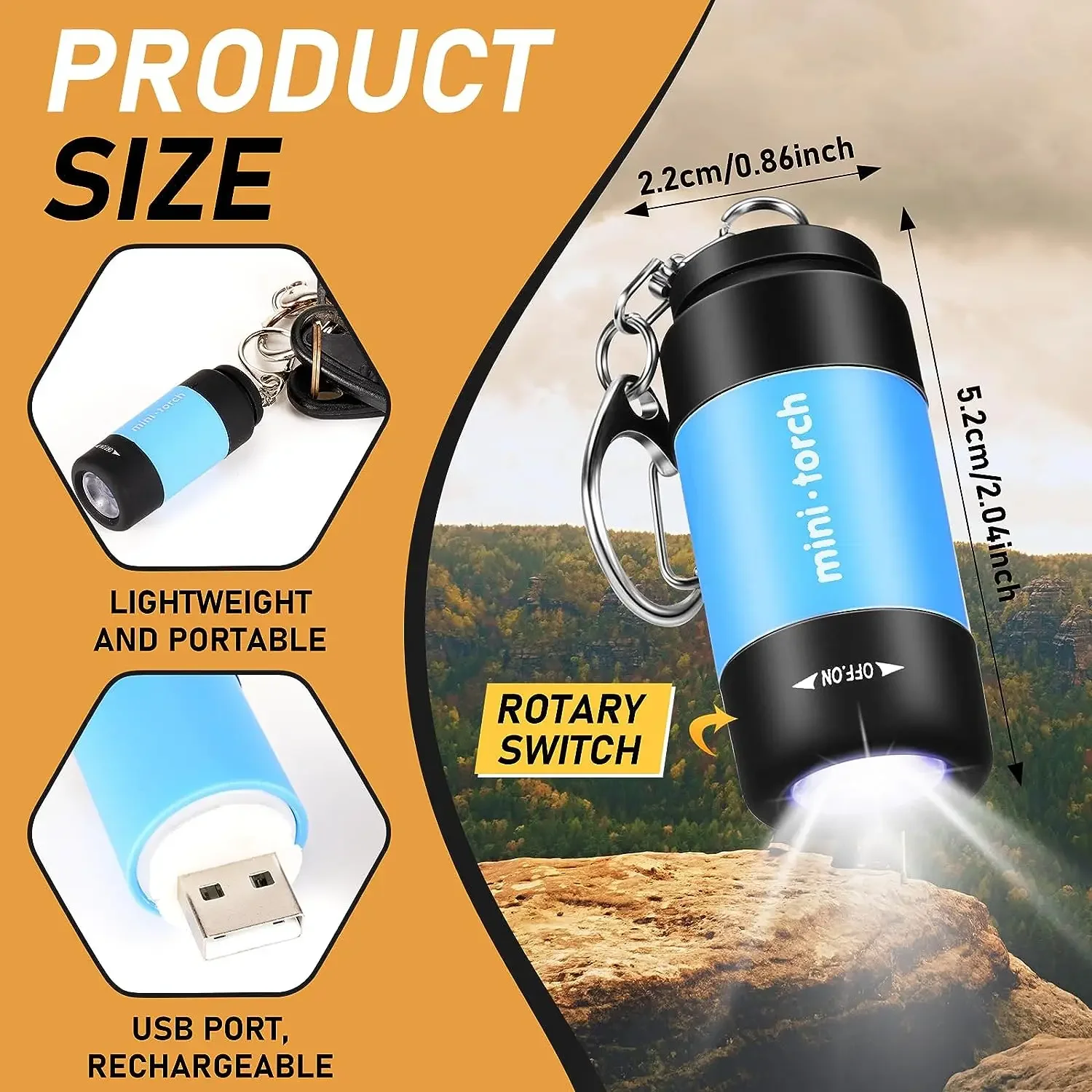 Mini LED Keychain Flashlight USB Torch Pocket-sized Keychain Lights Keyring Lamp USB Flashlights
