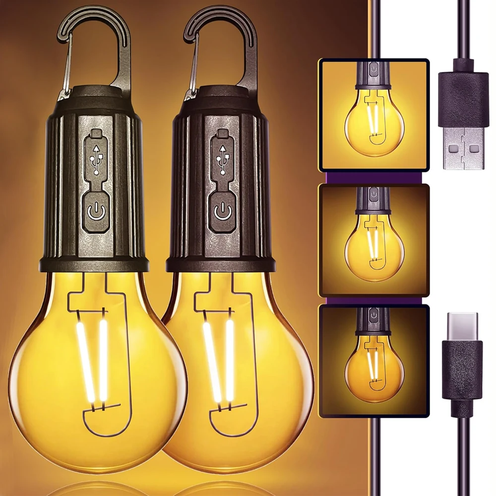 Lampadine per lampade a LED ricaricabili USB per esterni Luce di emergenza ad alta luminosità Gancio per luci notturne per lanterne portatili da pesca da campeggio