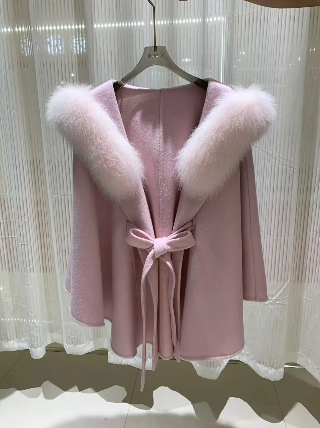 Casaco solto com gola de pele raposa real para mulheres, mistura de lã e caxemira, jaqueta de inverno grossa e quente, punhos e cinto, streetwear, 2023
