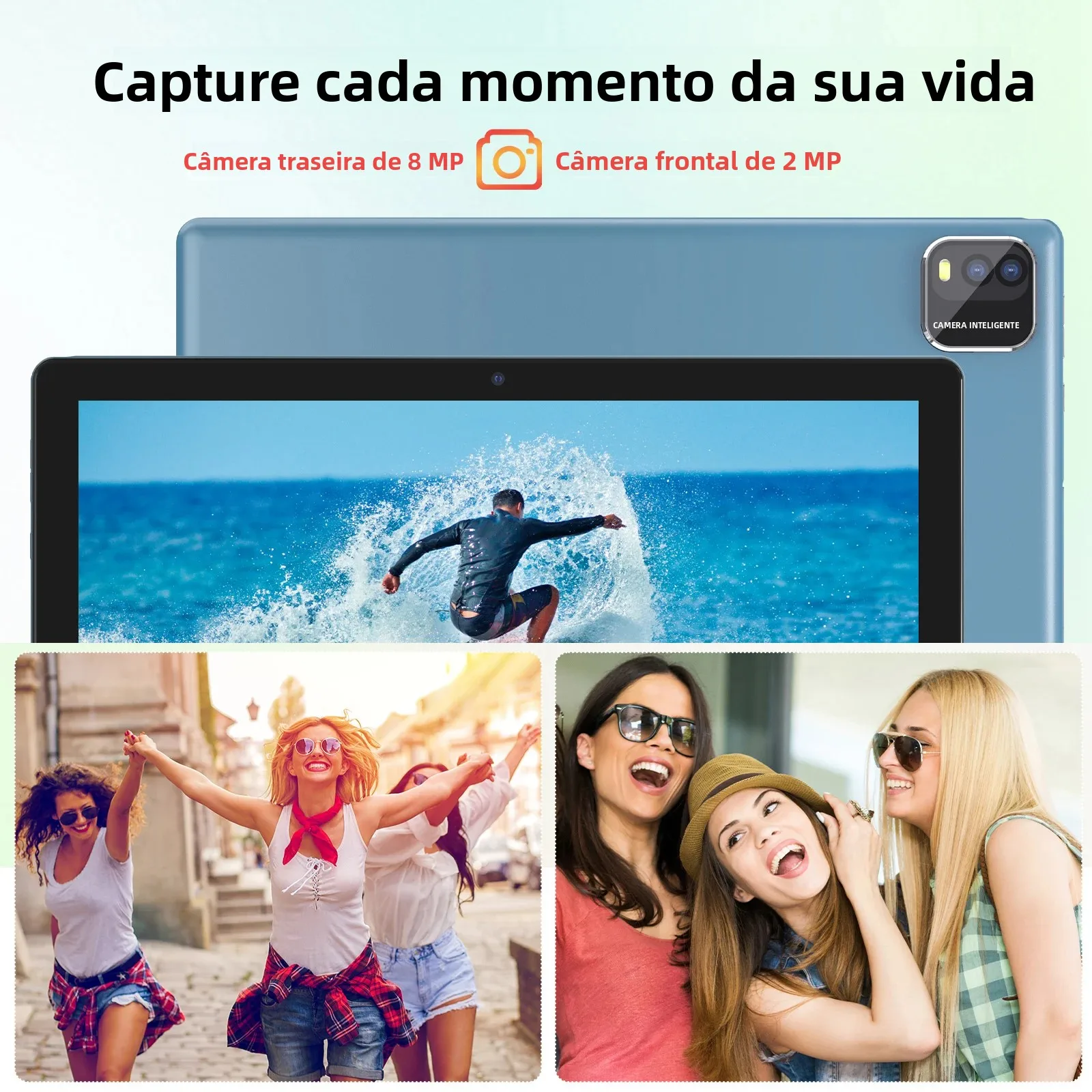 Tablet BAKEN de 10 polegadas com slot para cartão SIM, Android 15, Wi-Fi, GPS, Bluetooth, armazenamento de 64 GB, alto-falantes duplos, porta USB-C