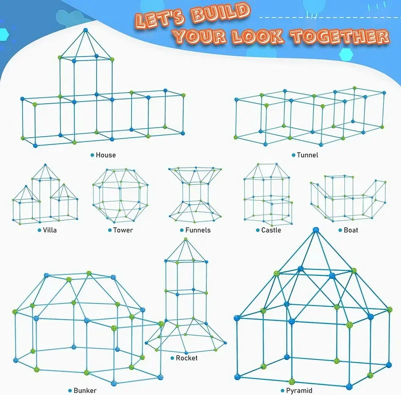 3D 건설 장난감 요새 놀이 텐트 어린이 DIY 요새 건물 터널 놀이 텐트 어린이를위한 어두운 요새 빌딩 키트 선물