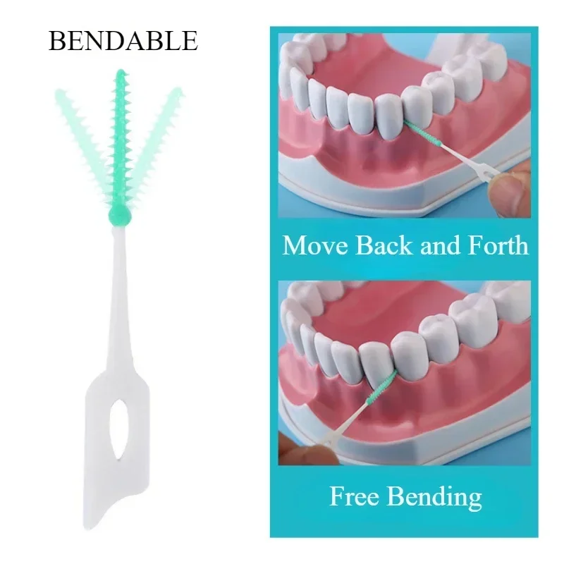 Cepillos interdentales de silicona, 200 unidades, palillos dentales, cepillo entre los dientes, palillos de silicona con hilo, limpieza bucal