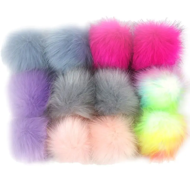12 peças bola pompons pele falsa multicolorida com faixa borracha para chapéu, sapatos, cachecóis, bolsa,