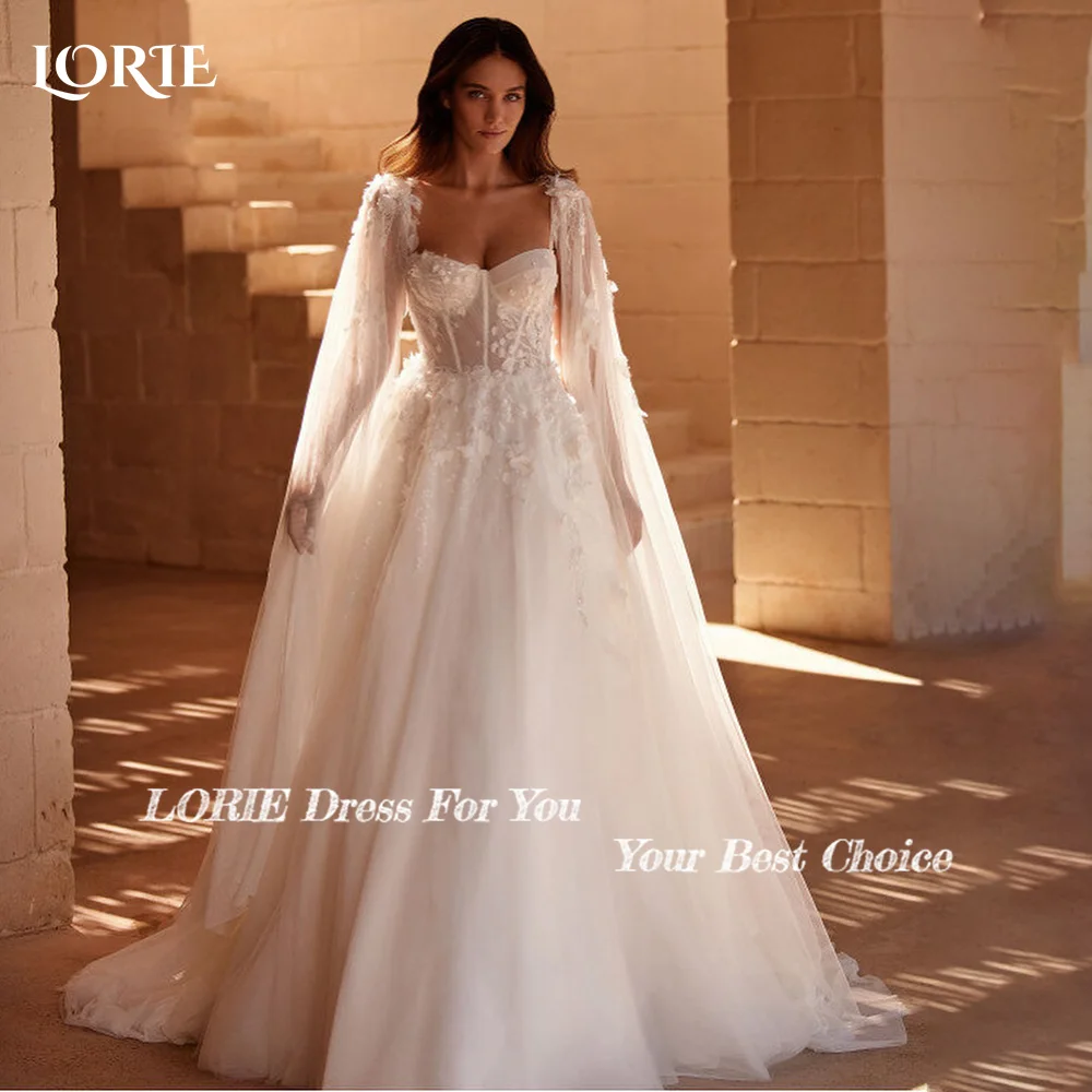 LORIE Elegant ชุดแต่งงานลูกไม้ Appliques Strapless A-Line Shawl หรูหราเสื้อคลุม Sweetheart ชุดเจ้าสาวที่กําหนดเองชุดเจ้าสาว
