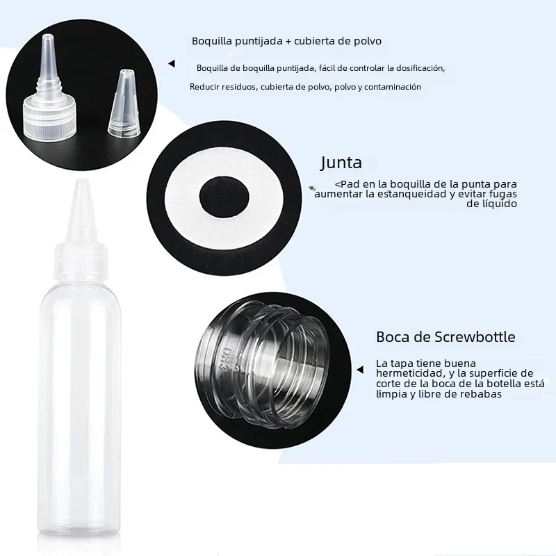 10 Uds botella transparente de boca afilada 10/30/50/60/100/120ml botellas de aguja exprimibles de plástico botella de pasta de Color botella de pegamento de tinta