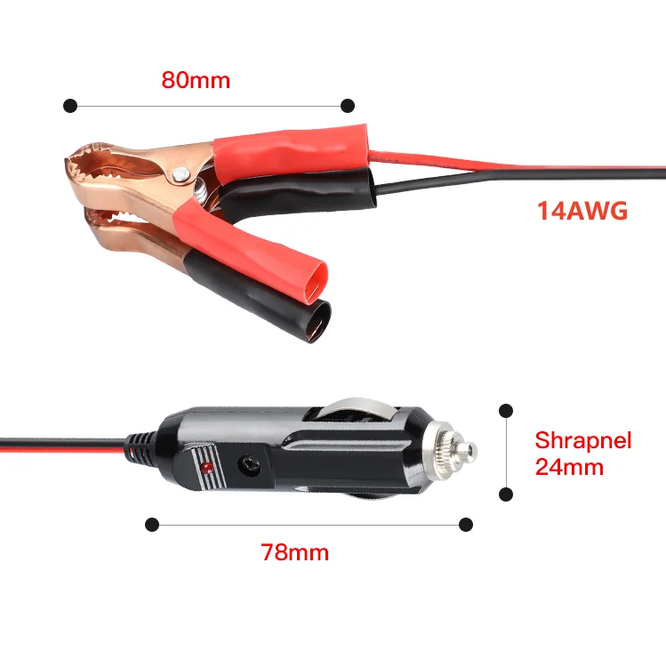 12 V-24 V Auto Stekker Sigarettenaansteker Adapter Netsnoer Alligator Clip Batterij met Uitbreiding 20A Zekering LED Indicator