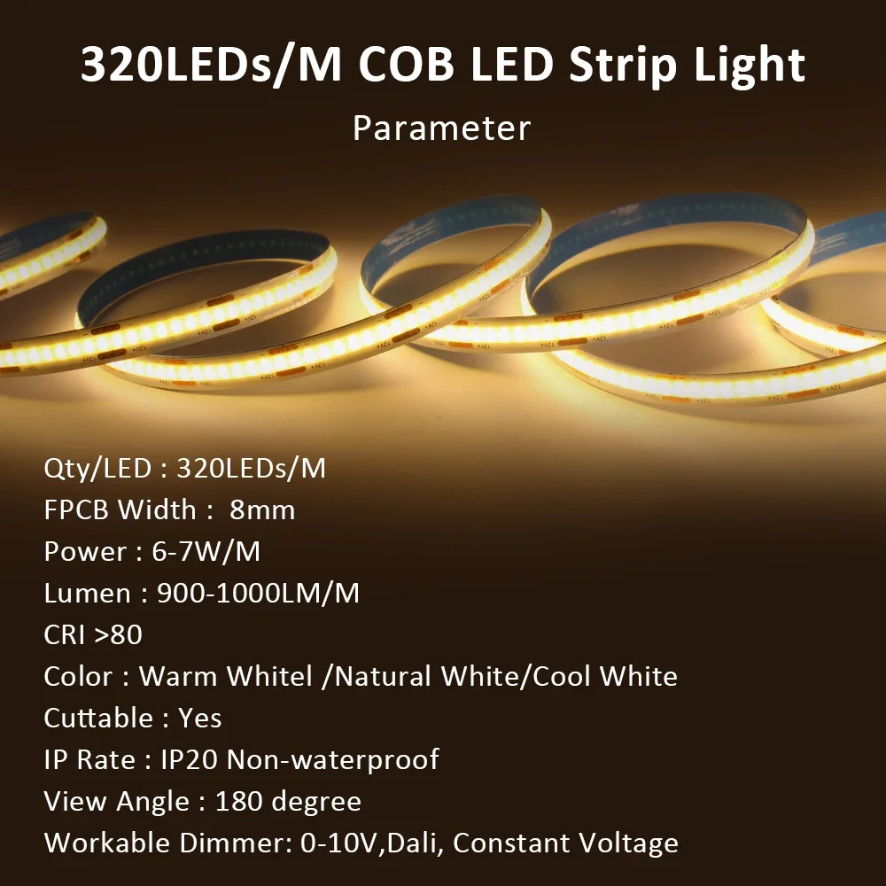 Bande lumineuse LED COB 12V, 2M 3M 5M, haute densité, Diode Flexible, blanc chaud, linéaire, variable, 12 volts, décoration de la maison