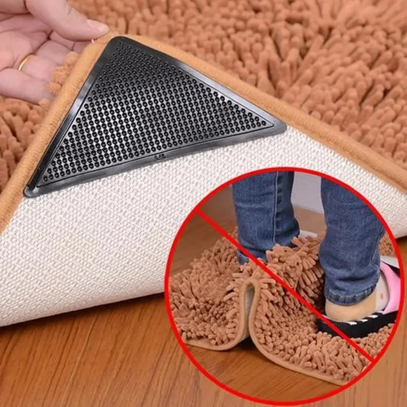 8 ชิ้นชุดสามเหลี่ยมล้างทําความสะอาดได้พรม Gripper Anti - Slip แผ่นยางกันลื่นเทปสําหรับพื้นกระเบื้องพรมมุม Pad