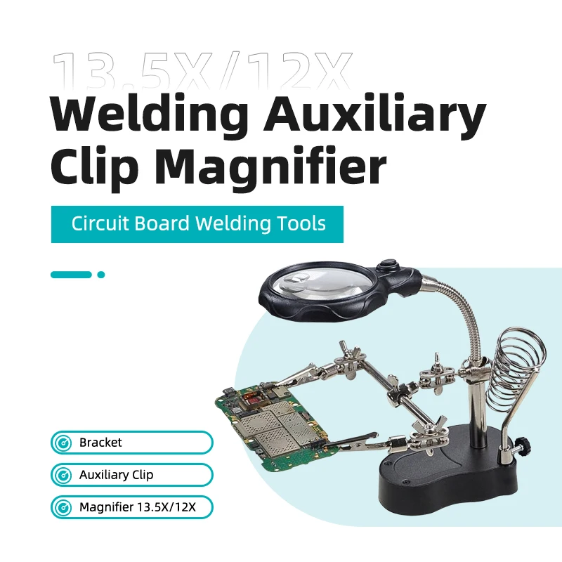13.5X 12X Welding Auxiliary Clip Magnifier Electric Soldering Iron Circuit Board Welding Iron Magnifying Glass Bracket Tools