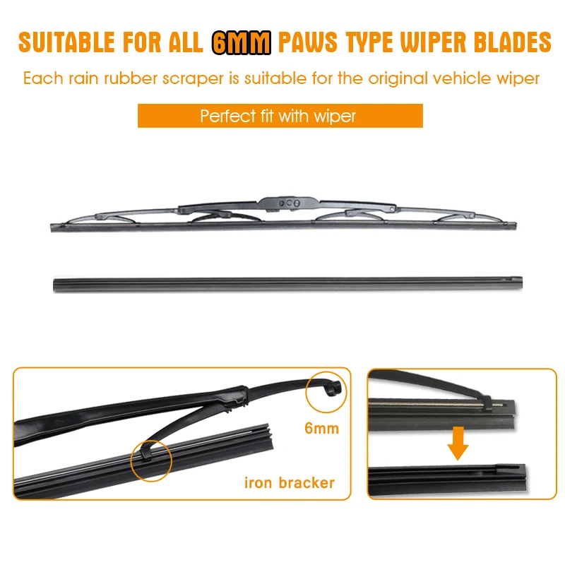 1 個フロントガラスフロントガラス 8 ミリメートル 6 ミリメートル 14 "16" 17 "18" 19 "20" 21 "22" 24 "26" 28" 車のワイパーブレード交換インサートリフィルゴムストリップ