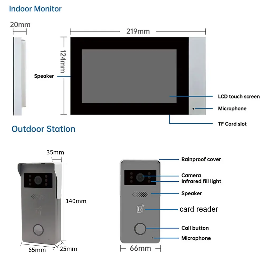 New 2 Wire Video Intercom Video Door Phone Smart Home Tuya Wifi 1080P 2pcs 7'' Color Touch Screen Doorbell Door Security System