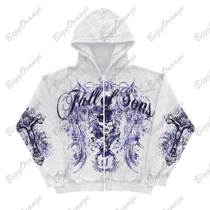Sudadera con capucha retro americana para mujer, Sudadera con capucha de gran tamaño con estampado de calavera gótica a la moda, ropa informal de hip-hop callejero Y2K versátil 2024