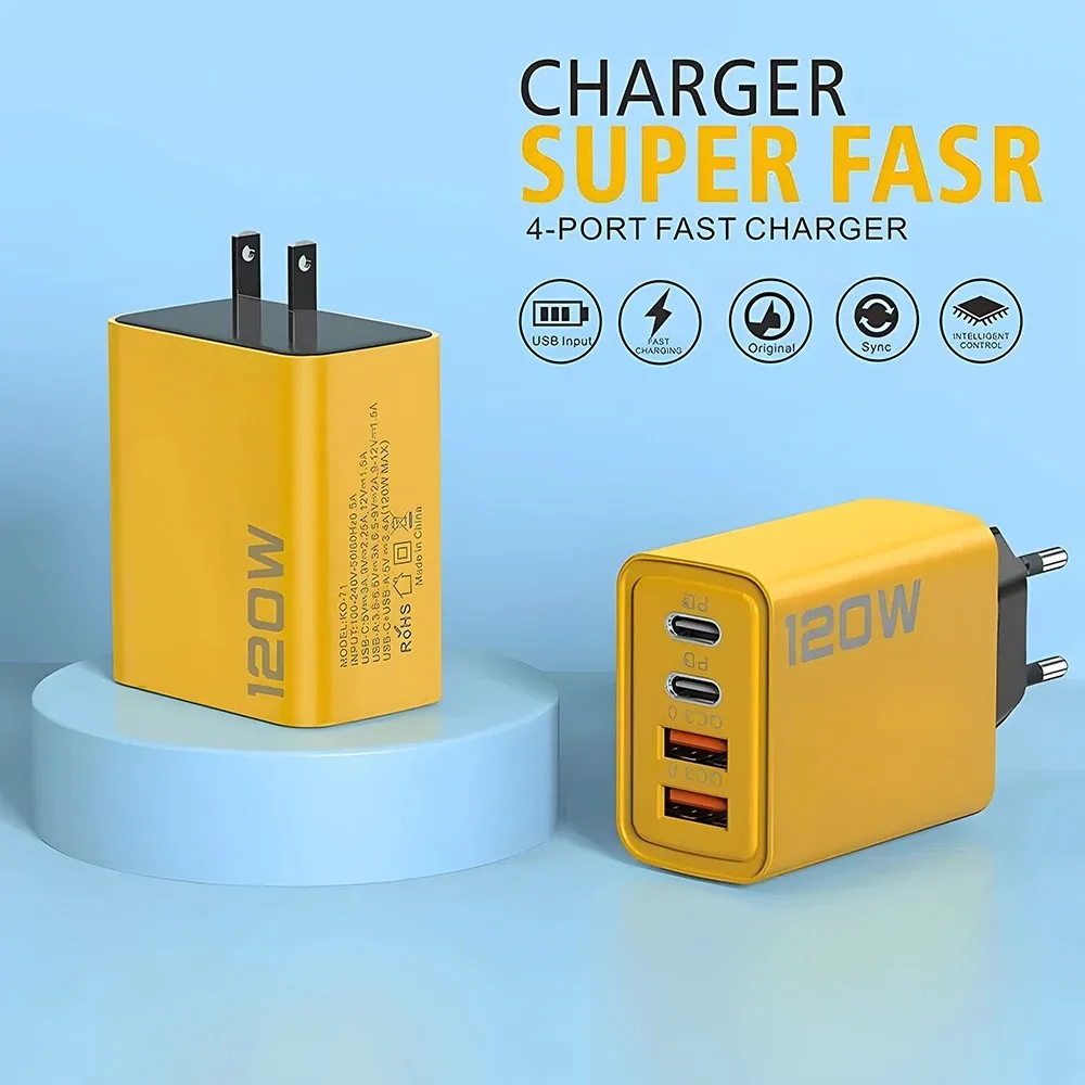4 พอร์ต USB C PD Charger Quick Charge 3.0 ประเภท C USB เครื่องชาร์จโทรศัพท์ Fast CHARGING ADAPTER สําหรับ iPhone 16 15 Samsung Xiaomi Huawei