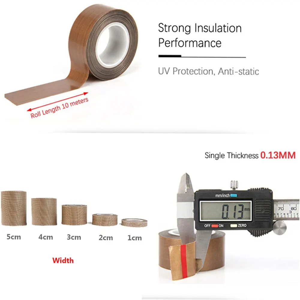 300 ° Nastro adesivo resistente al calore C Nastro isolante resistente al calore in PTFE, nastro adesivo per isolamento termico, spessore 0,13 mm, 10 m
