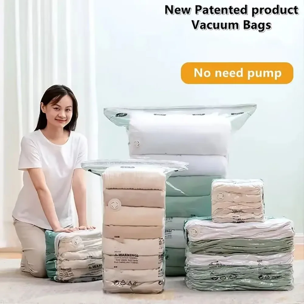 Bolsa de compresión al vacío sin bombeo, almacenamiento de ropa, edredón, bolsa para el hogar, bolsas grandes de compresión al vacío 3D, accesorios de viaje reutilizables