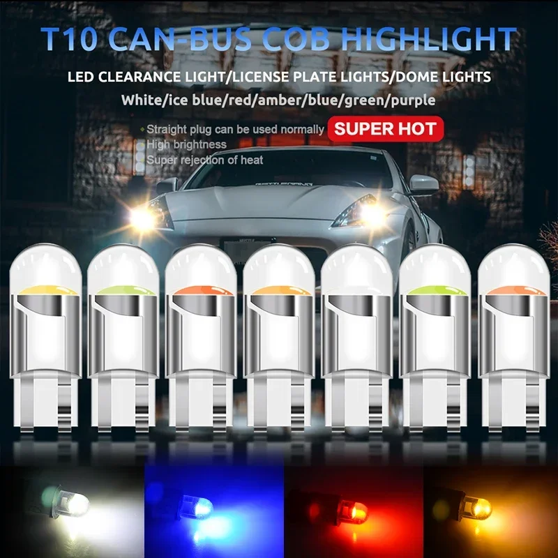 10 stücke Auto LED T10 W5W Canbus Glas COB Lesen Dome Lampe Marker Keil Kennzeichenbeleuchtung Birne 168 194 192 DC 12 V Weiß