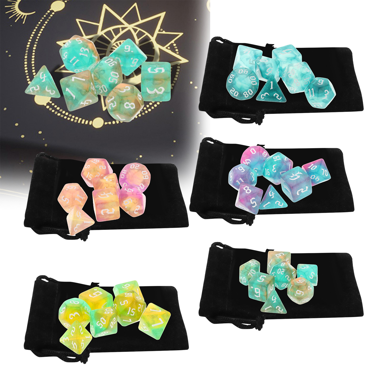 7/10 個ダブルカラー多面体サイコロポーチセット D4、D6、D8、D12、D20、D10 ボードゲームロールプレイングゲームパーティー用