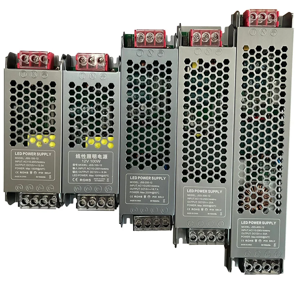 Fuente de alimentación conmutada DC 12V 24V AC110-250V transformadores de iluminación silencioso 60W 100W 200W 300W 400W adaptador de corriente de controlador de luz LED