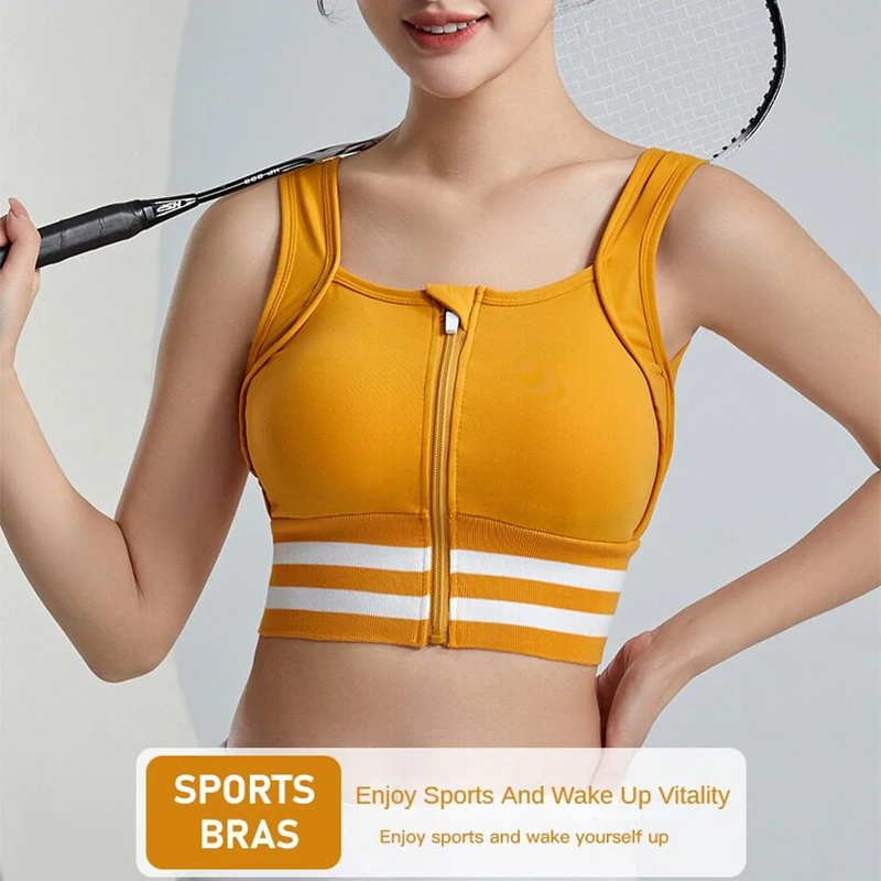 Sutiãs esportivos com zíper frontal para mulheres com cobertura completa removível acolchoado sutiã de treino à prova de choque yoga roupa interior correndo colete de fitness