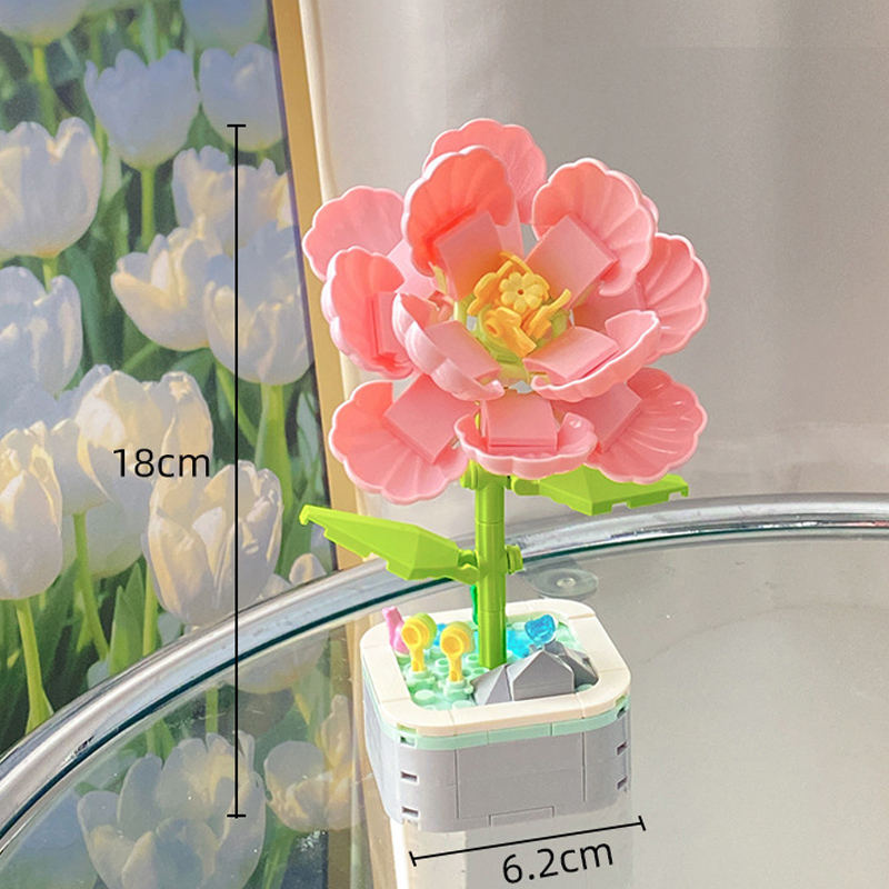 Bouquet, blocs de construction, plantes en pot, blocs modèles, roses, tournesols, jouets assemblés, décoration de la maison, cadeaux de noël