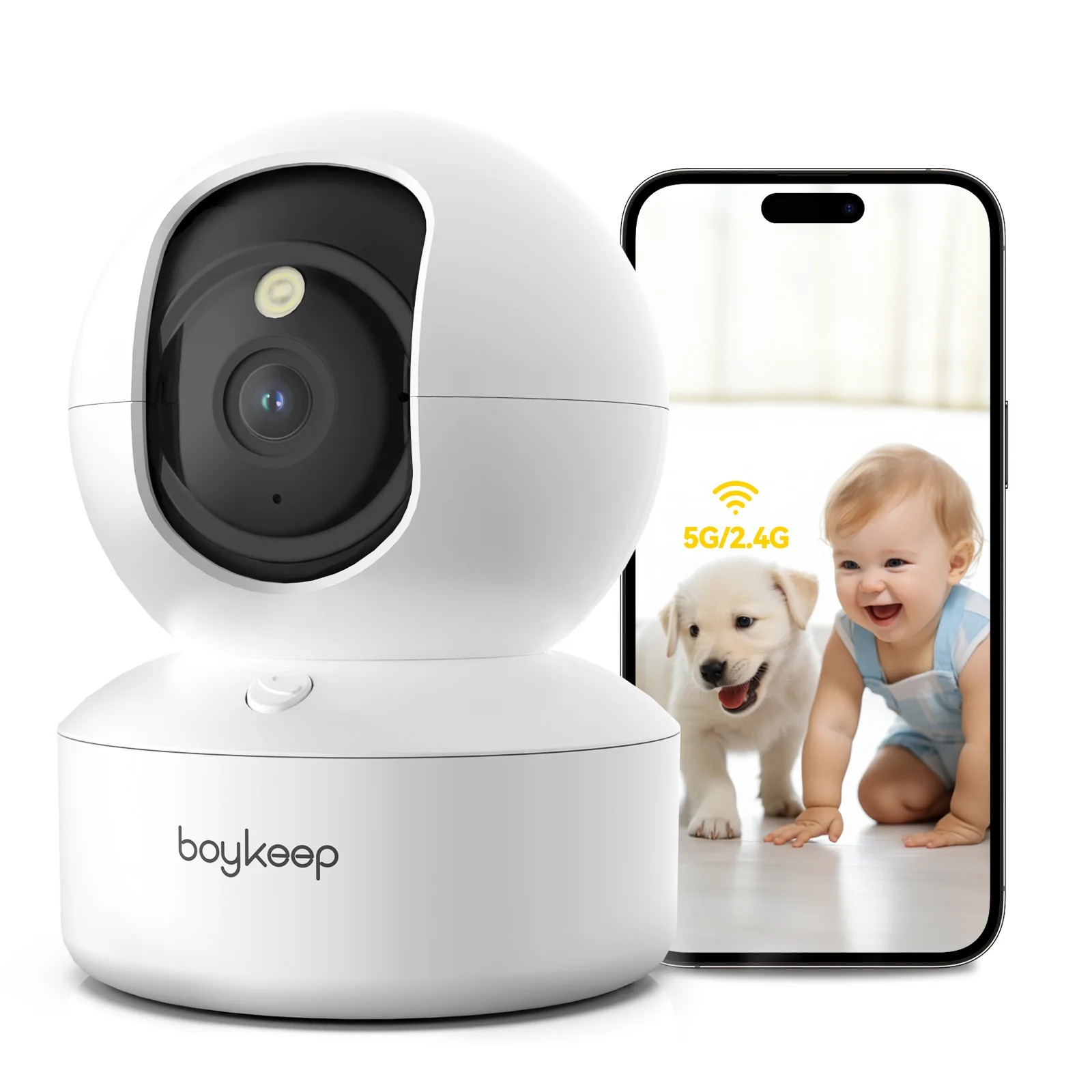 Boykeep 2K Pet Dog Camera with Phone App, 5G/2.4GHz WiFi Indoor Security Baby Camera, 360° Pan & Tilt, 2-Way Audio, Night Vision