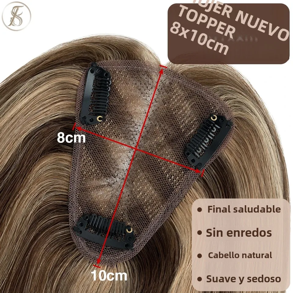TESS Hair Toppers 8x10cm hecho a mano mujeres Topper pelucas de cabello Natural Clip de cabello en extensiones de cabello humano postizo de encaje de un solo nudo