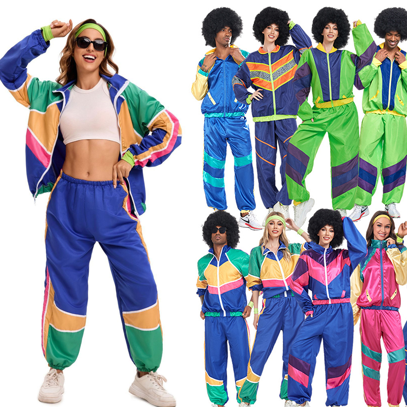 Fato de treino retrô masculino, corta-vento e calças, terno shell, vestido de festa, trajes hip hop, 80, 90, 80