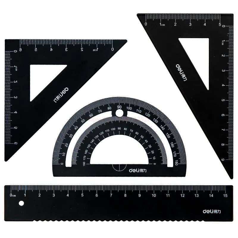 Righello in quattro pezzi in lega di alluminio Set da disegno di alto valore Triangolo piccolo Goniometro geometrico Righello in metallo Cancelleria per ufficio scolastico