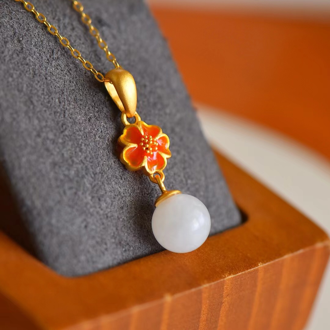 S925 Prata Incrustada Hetian Jade Esmalte Pingente para Mulheres, Colar de Pedra Natural, Cadeia Clavícula Elegante, Charme Jóias