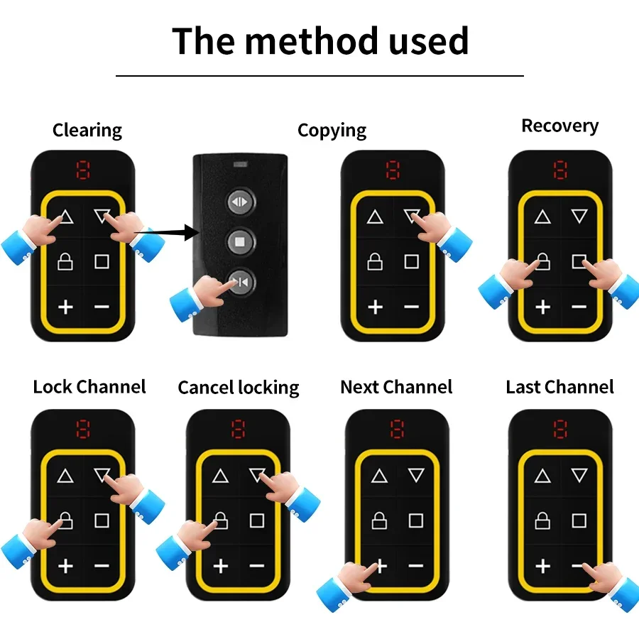 Universal 8 in 1 Garage Remote 300-915MHZ Multi-frequency Face to Face Copy Door Gate Remote Control Duplicator Remote Control