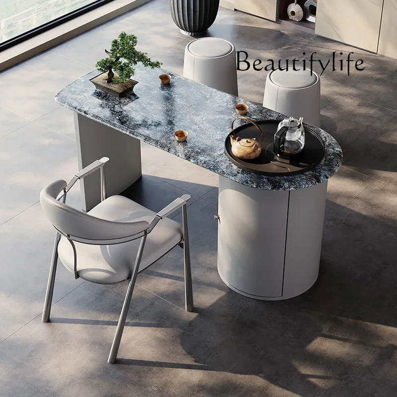 Mesa de chá e cadeira de laje de rocha avançada nórdica combinação moderna e simples mesa de chá para casa